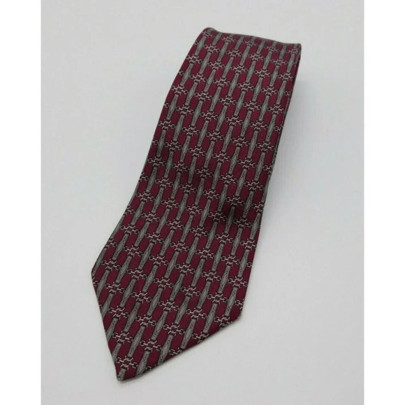 Hermès Silk Necktie in Navy and Red Vertical Pattern 890 PA Made in France Tie - Picture 1 of 5